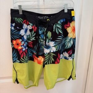 Rip Curl Mirage Aggrolite BoardShorts Mens 34 Black Floral Drawstring Zip Pocket